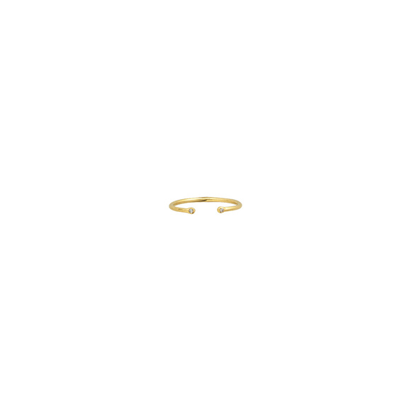 14K Solid Gold 2 diamonds Open Ring